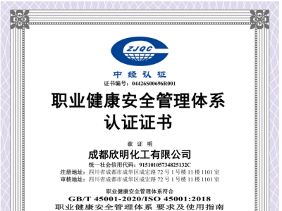 职业健康安全管理体系认证证书1